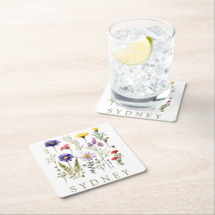 Vintage Bee and Wild Flowers modern  Square Paper Coaster