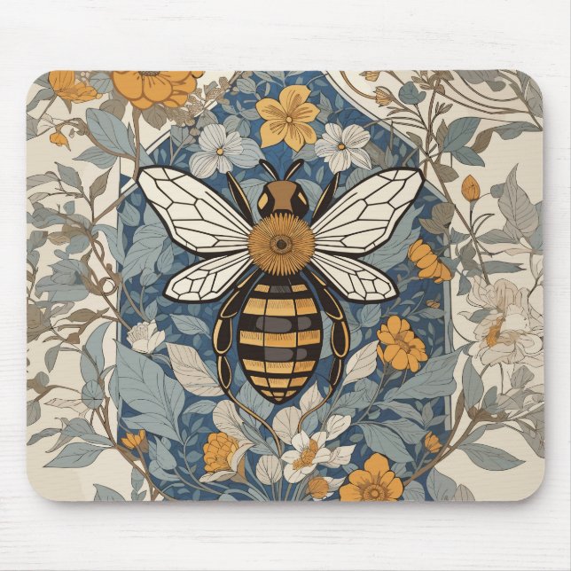 Vintage Bee and Wild Flowers Mouse Pad (Front)