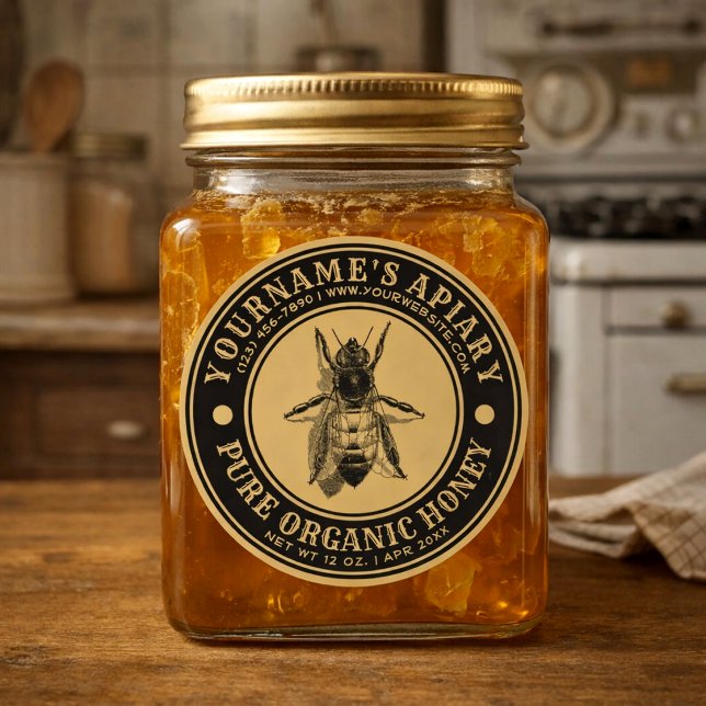 Vintage Bee Apiary Gold Honey Label Template (Creator Uploaded)