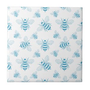 Vintage Bee Botanical Blue (1) Ceramic Tile