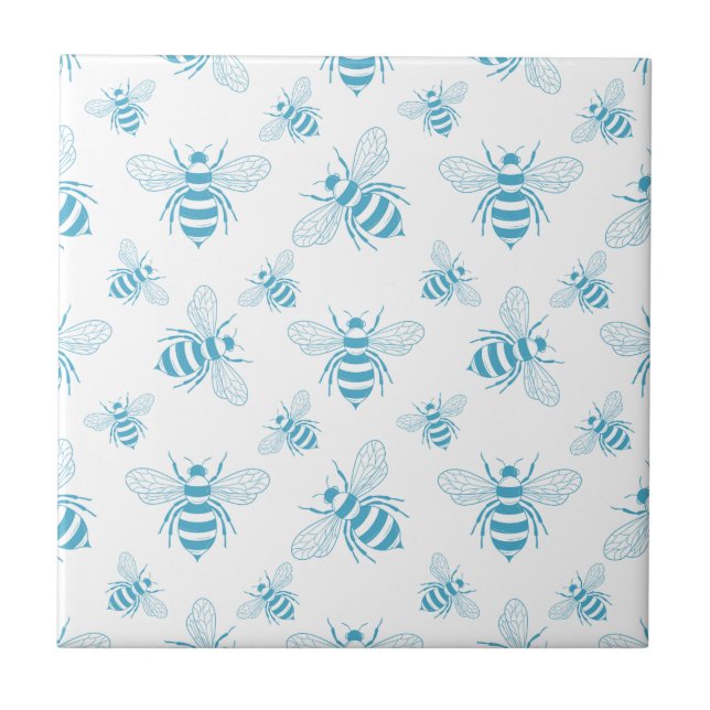 Vintage Bee Botanical Blue (1) Ceramic Tile (Front)