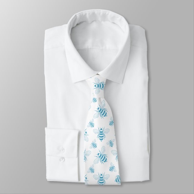 Vintage Bee Botanical Blue (1) Tie (Tied)