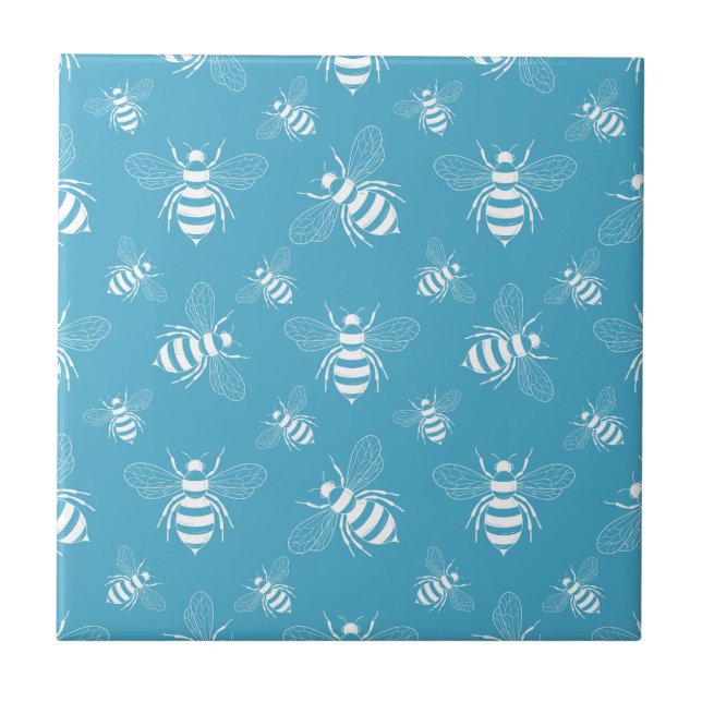 Vintage Bee Botanical Blue (2) Ceramic Tile (Front)