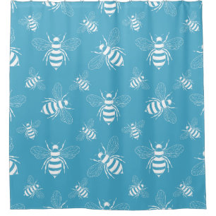 Vintage Bee Botanical Blue (2) Shower Curtain