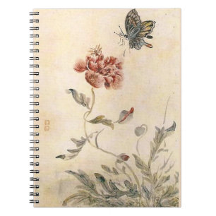 Vintage Bee, Butterfly and Poppy Watercolor Notebook