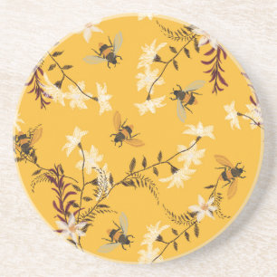 Vintage Bee & Butterfly: Embroidered Floral Art Coaster