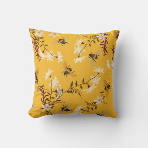 Vintage Bee & Butterfly: Embroidered Floral Art Cushion