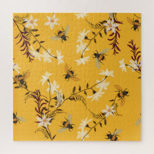 Vintage Bee & Butterfly: Embroidered Floral Art Jigsaw Puzzle