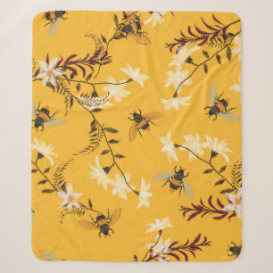 Vintage Bee & Butterfly: Embroidered Floral Art Sherpa Blanket