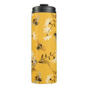 Vintage Bee & Butterfly: Embroidered Floral Art Thermal Tumbler