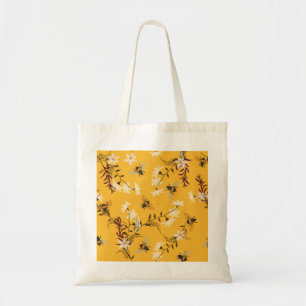 Vintage Bee & Butterfly: Embroidered Floral Art Tote Bag