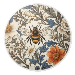 Vintage Bee Cream Floral  Ceramic Knob