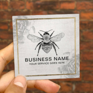 Vintage Bee & Flower Apiary Beekeeper Gold Framed Square Business Card