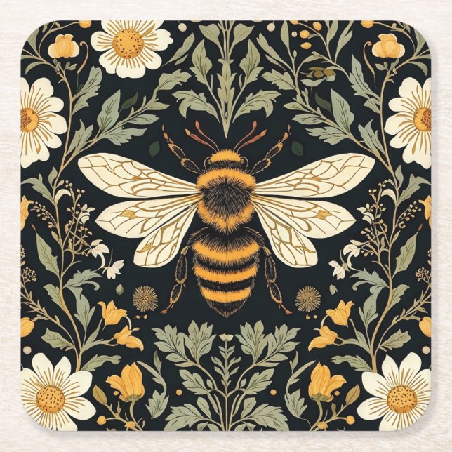 Vintage Bee Garden  Square Paper Coaster (Front)