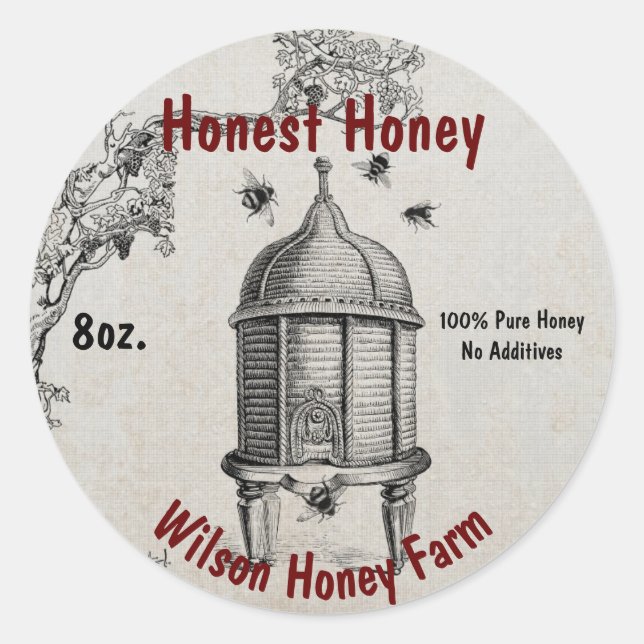 Vintage Bee Hive Honey Business Jar Label Sticker (Front)