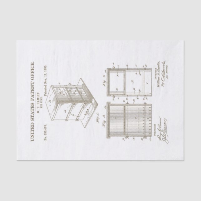 Vintage Bee Hive Patent Vintage Tissue Paper (Front)