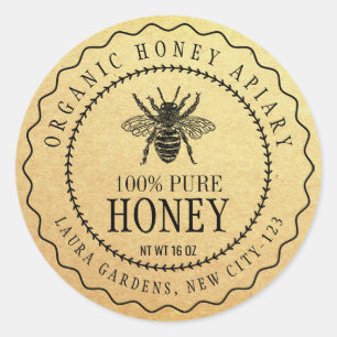 Vintage Bee Honey Jar Craft Paper Product Label