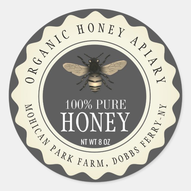 Vintage Bee Honey Jar Custom Label (Front)