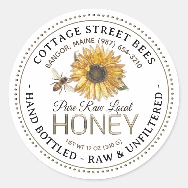 Vintage Bee Honey Label Hand Bottled Raw (Front)