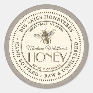 Vintage Bee Honey Label Hand Bottled Raw Kraft