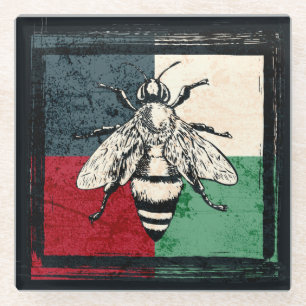 Vintage Bee Insect Colourful Illustration Glass Coaster