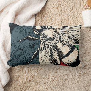 Vintage Bee Insect Colourful Illustration Lumbar Cushion