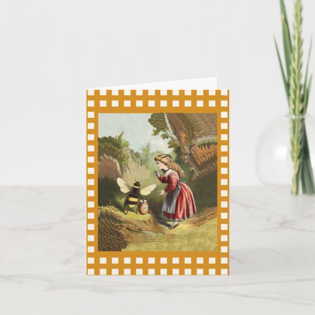 Vintage Bee Little Girl Honey Pot Card (Front)