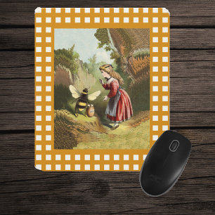 Vintage Bee Little Girl Honey Pot Mouse Pad