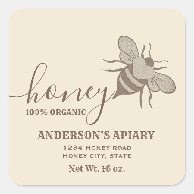 Vintage Bee logo script honey jar label (Front)