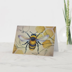 Vintage Bee No. 1 and Honeycomb Watercolor Art Card