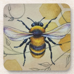 Vintage Bee No. 1 and Honeycomb Watercolor Art Coaster