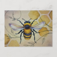 Vintage Bee No. 1 and Honeycomb Watercolor Art