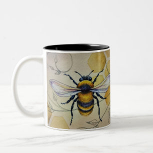Vintage Bee No. 1 and Honeycomb Watercolor Art Two-Tone Coffee Mug