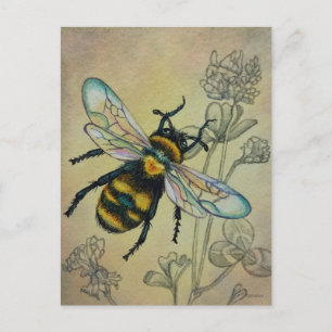 Vintage Bee No. 2 and Clover Watercolor Art Postcard