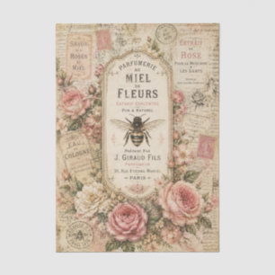 Vintage Bee Rose Bouquet Ephemera Decoupage Tissue Paper