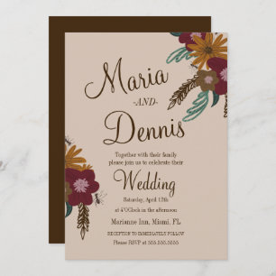 Vintage Bee Sunflower Floral Botanical Wedding Invitation