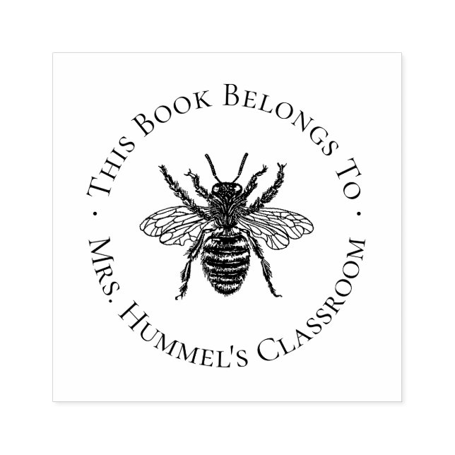 Vintage Bee Teacher Bookplate Label Rubber Stamp (Imprint)