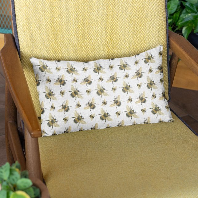 Vintage Bee White Lumbar Cushion (Creator Uploaded)