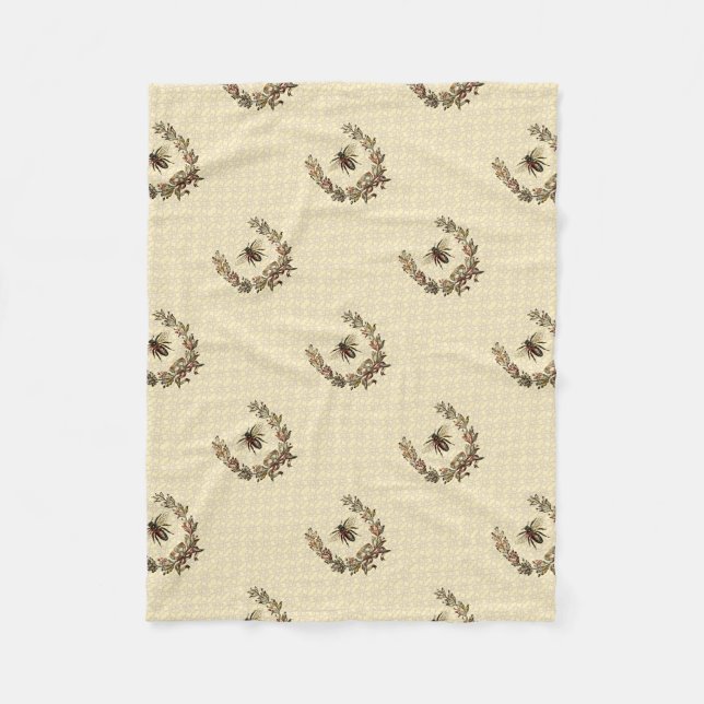 Vintage Bee Wreath Fleece Blanket (Front)
