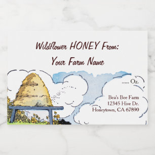 Vintage Beehive Editable Honey 3" x 2" Food Label