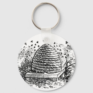 Vintage Beehive Honey Bees Beekeeping Key Ring
