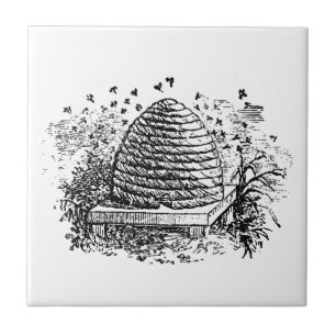 Vintage Beehive Honey Bees Beekeeping Tile