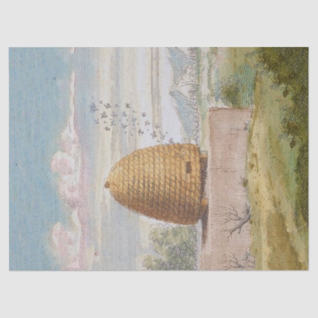 Vintage Beehive Skep Decoupage Bees Farmhouse  Tissue Paper (Front)