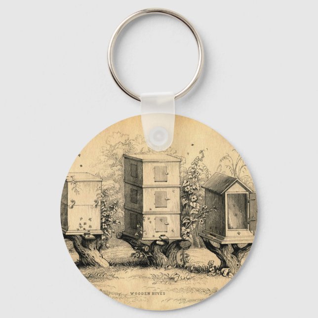 Vintage Beekeeping Beehives Beehive Key Ring (Front)
