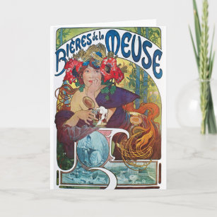 Vintage Beer Art Nouveau Alphonse Mucha Card