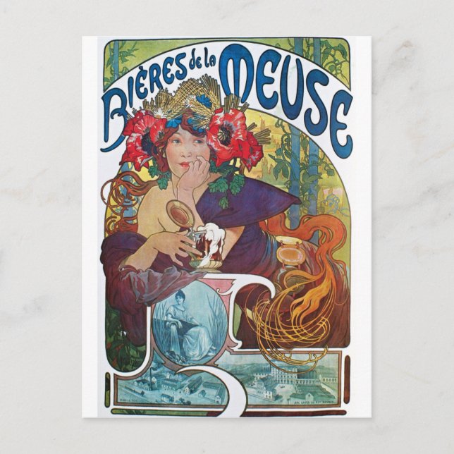 Vintage Beer Art Nouveau Alphonse Mucha Postcard (Front)