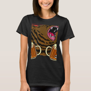 Vintage Beer Bear Drinking Beer Camping T-Shirt