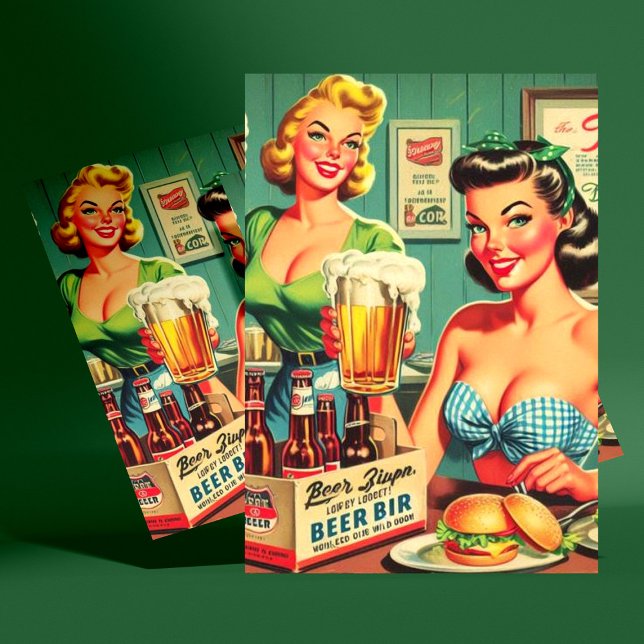 Vintage Beer Girls Illustration Postcard (Creator Uploaded)