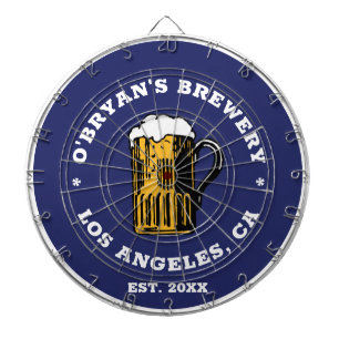 Vintage beer glass custom name est date text blue dartboard