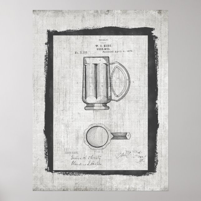 Vintage Beer Mug Patent Illustration Poster (Front)